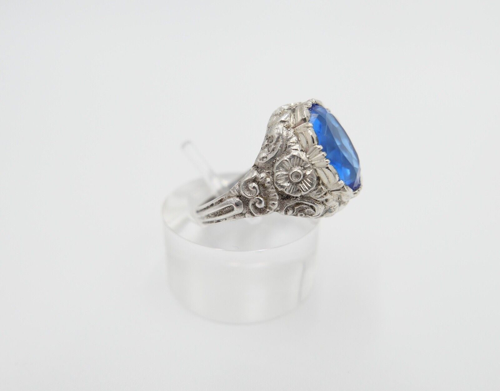 Jugendstil Damenring Ring Silber 935  Gr. 56 mit blauem Glasstein