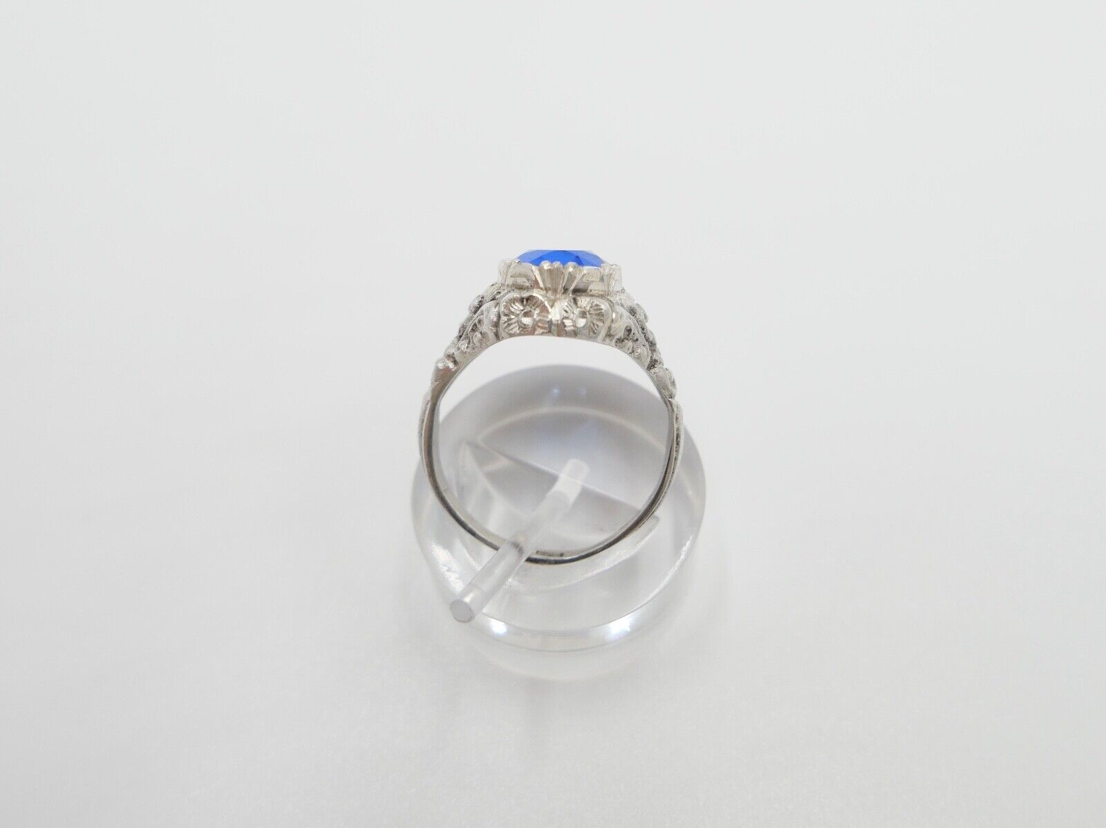 Jugendstil Damenring Ring Silber 935  Gr. 56 mit blauem Glasstein