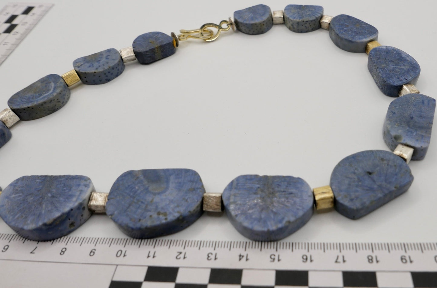 Natürliche blaue Koralle Kette Collier 925 Silber vergoldet Würfel 51 cm