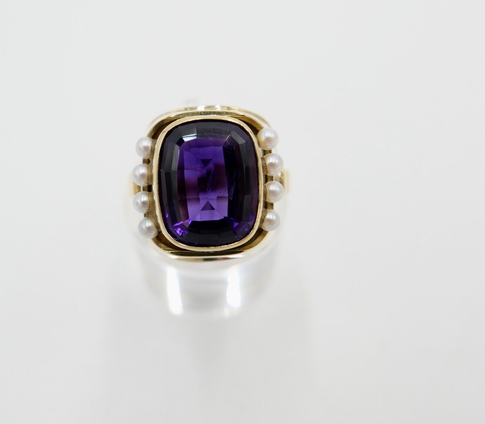 Eleganter Damen Gold Ring 750 em 18K Gr. 55 mit Amethyst & Perlen 9,78 Ct