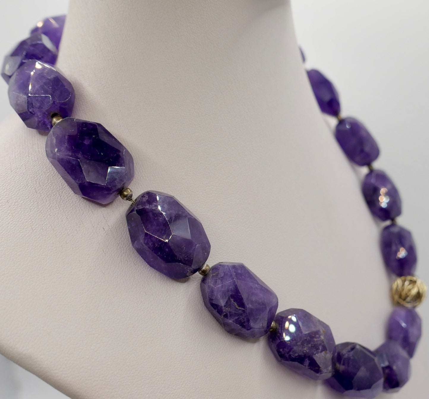Natürliche Amethyst Kette Collier 925 Silber und Gold Element 49 cm