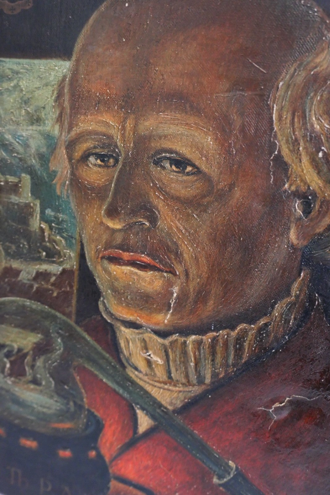 Antikes Porträt Ölgemälde Paracelsus auf Leinwand Alchemist Mediziner 45x33cm