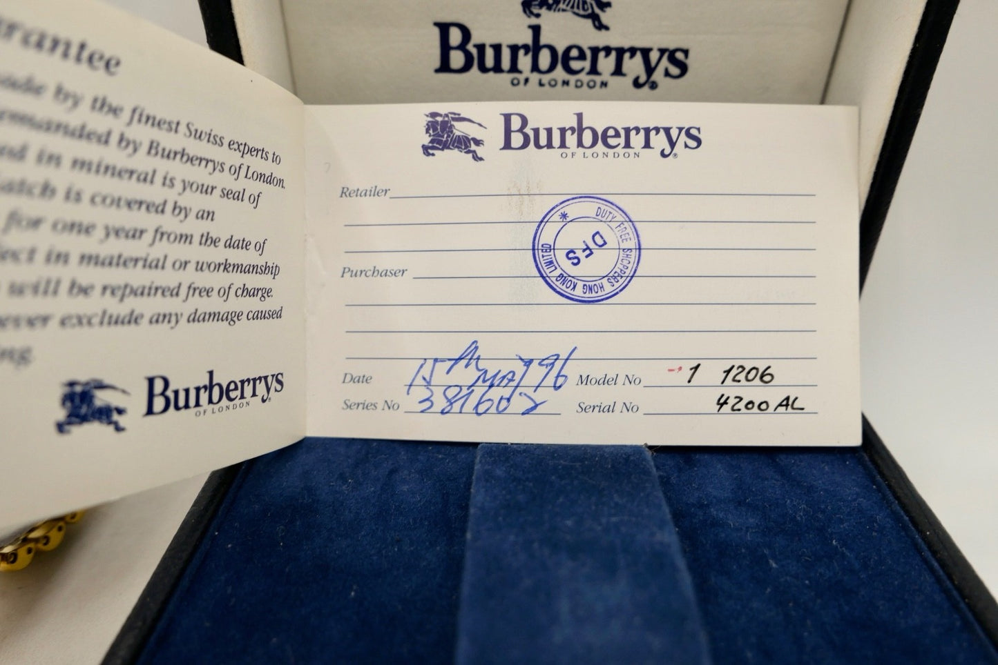 Burberrys Damen Uhr 1206 Box & Papiere Vintage 1996 Quarz vergoldet