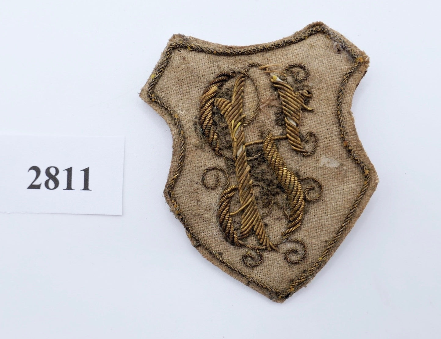 Antikes Stoffabzeichen Monogramm Goldstickerei um 1870-1900