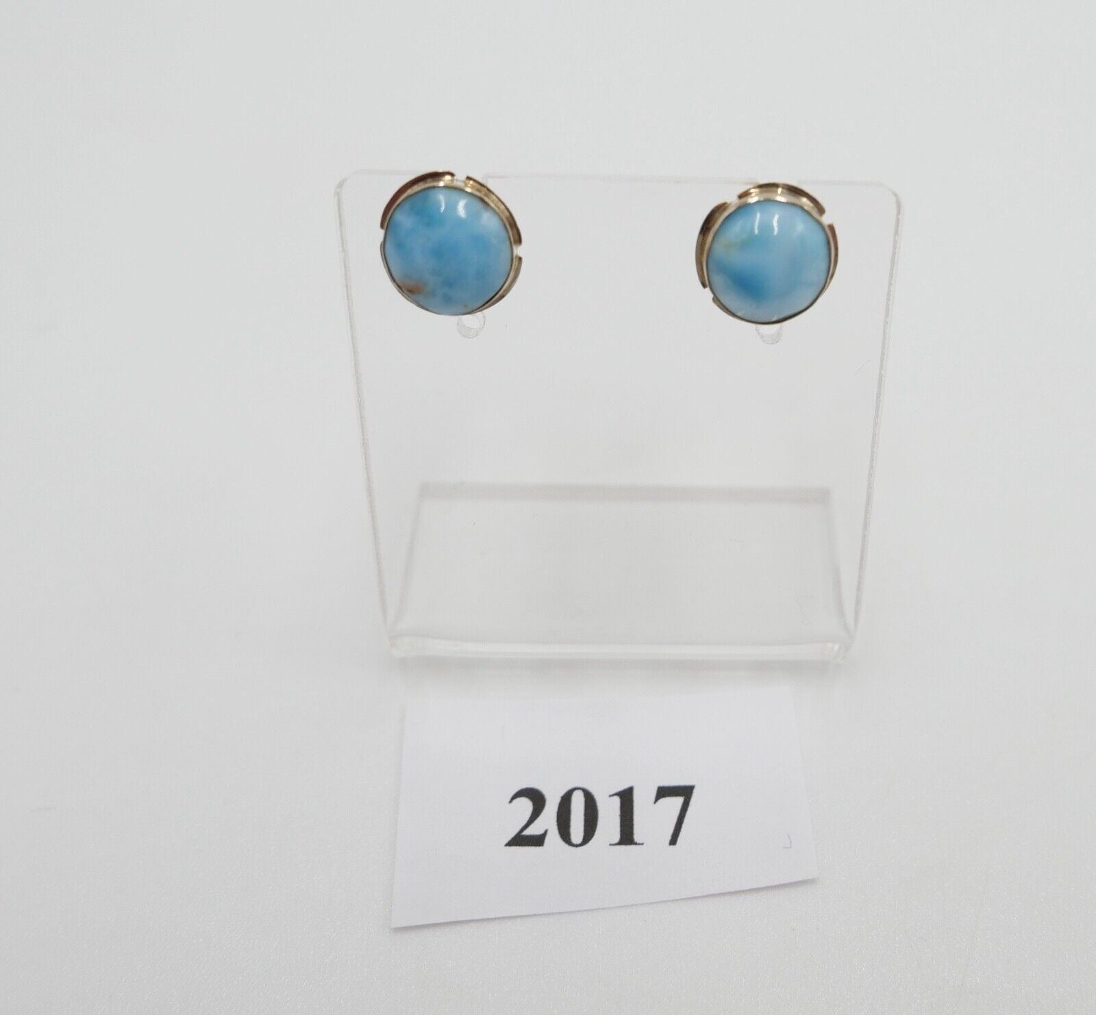 LARIMAR Gelbgold Ohrringe Ohrstecker 585 / 14K Handgefertigt Ø 10,1 mm