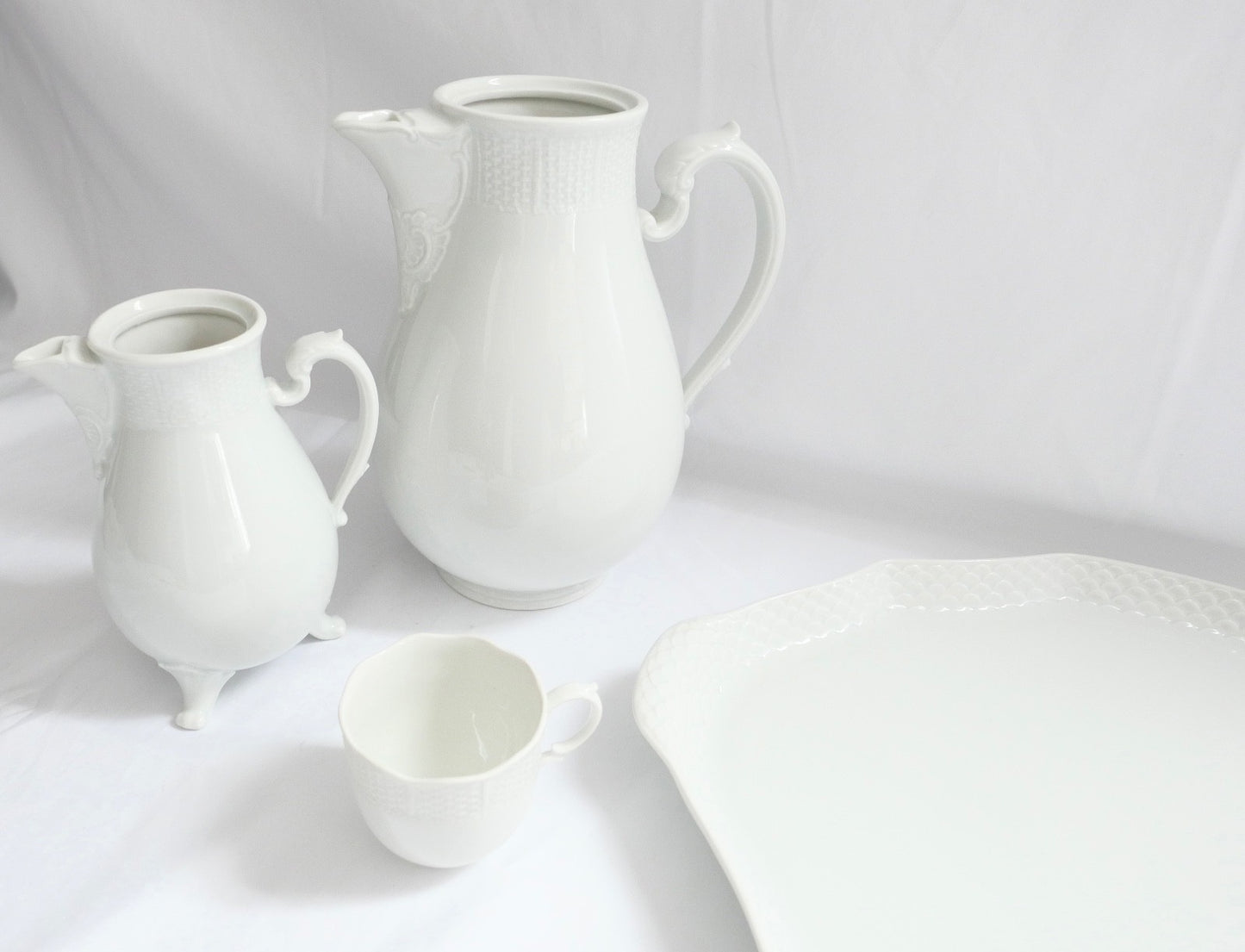 7 Tlg. Ludwigsburg Mokka / Kaffee /  Teilservice weiß Schuppenmuster