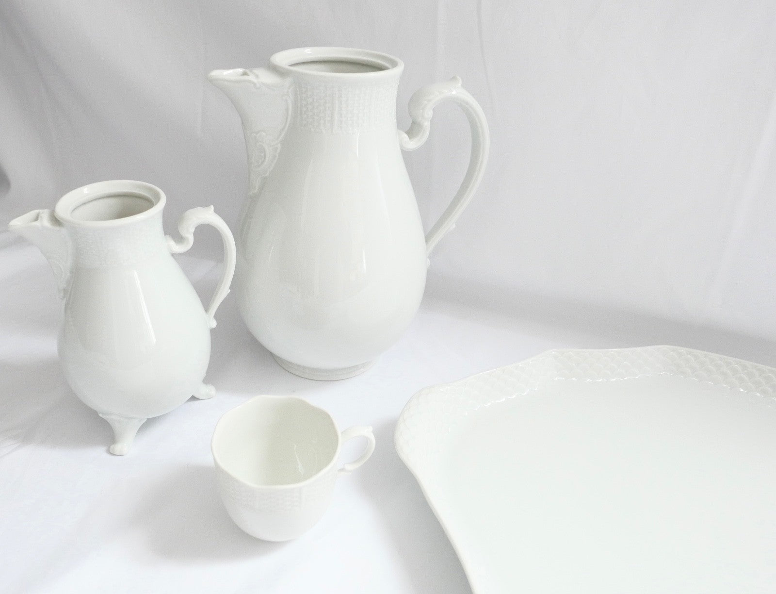 7 Tlg. Ludwigsburg Mokka / Kaffee /  Teilservice weiß Schuppenmuster