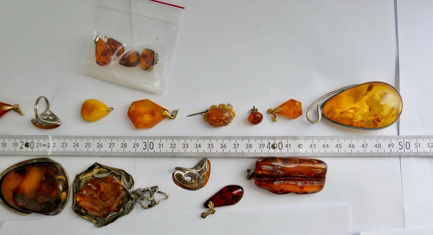 Großes Konvolut Bernstein Schmuck versilbert Anhänger Ring Kreuz Naturbernstein
