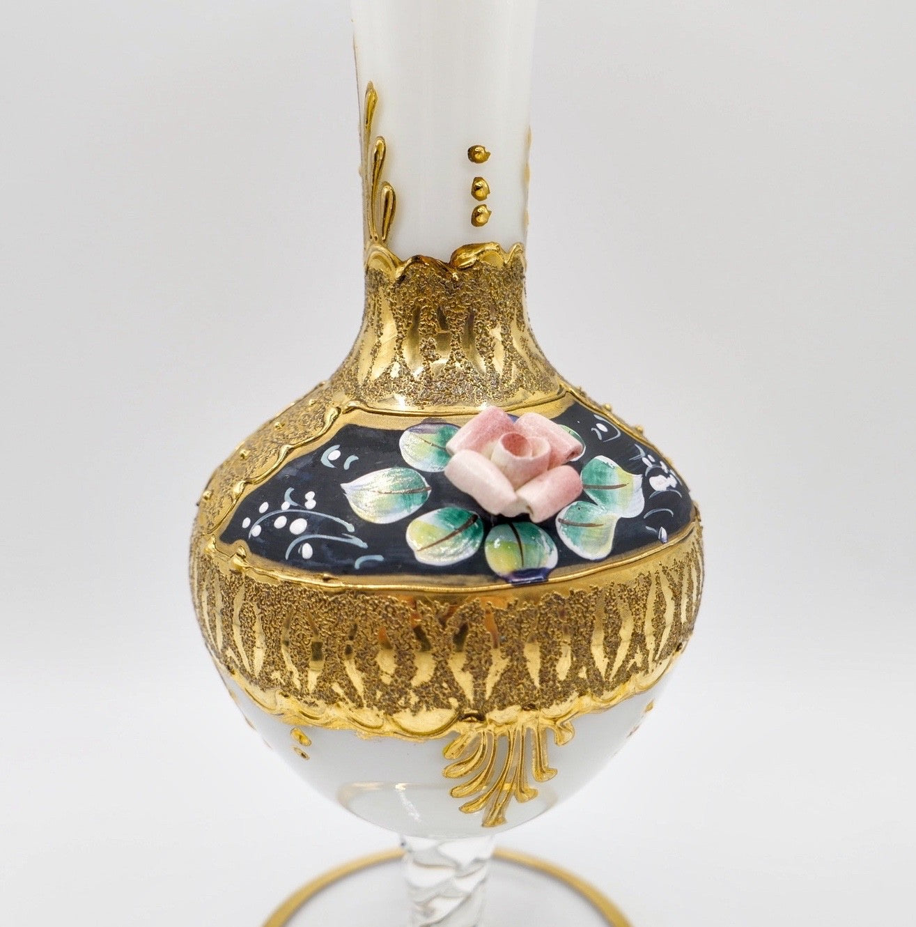kleine Glas Vase Murano oder böhmisch 21,5 cm Gold Blumen sehr dekorativ