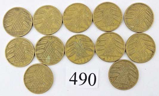 12x 10 Reichspfennig  1925 1929 1930 1932 1935 1936 Jäger J. 317