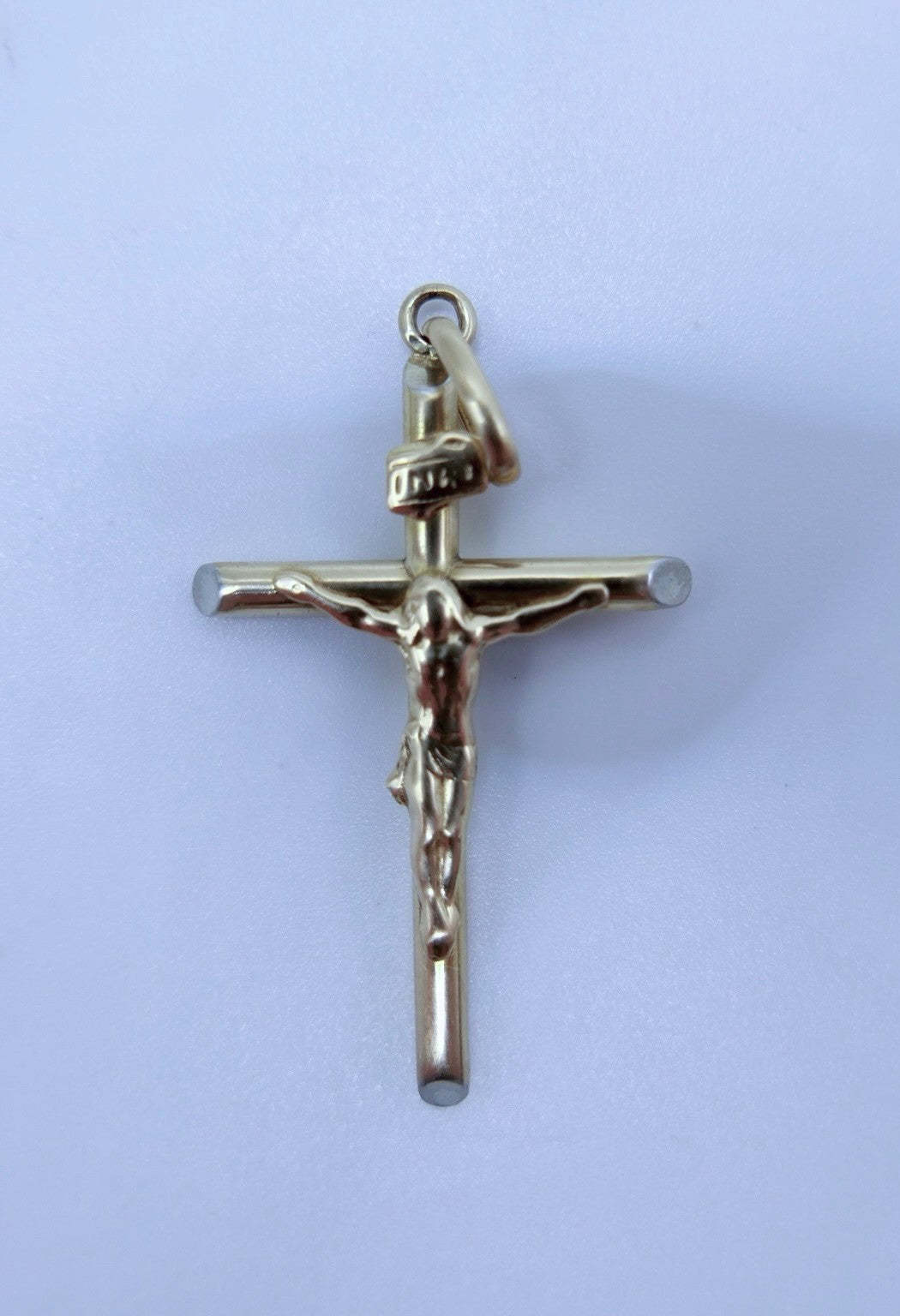 1980er Religiöser Kreuz Kruzifix Anhänger Gold 750 18K Jesus Christus AR Italien
