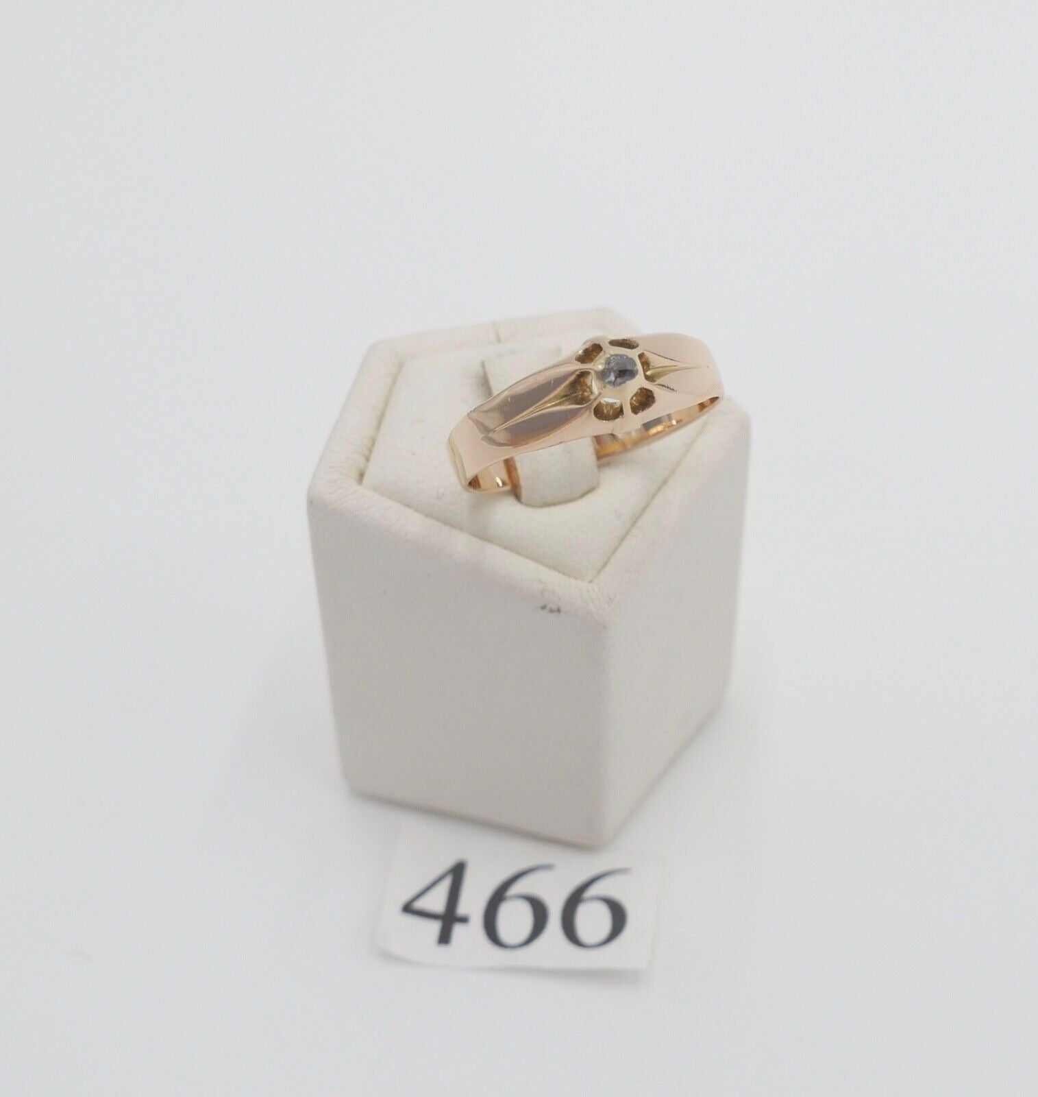 antiker Solitär Ring um 1820 Rotgold 585 14K Gr. 59 Diamant 0,1 Ct Rosenschliff