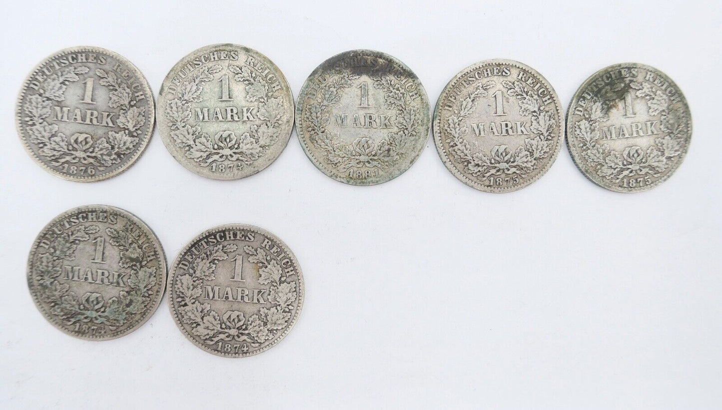 7x 1 Mark Deutsches Reich 1874 - 1881 Jäger J.9 ss-vz Silber