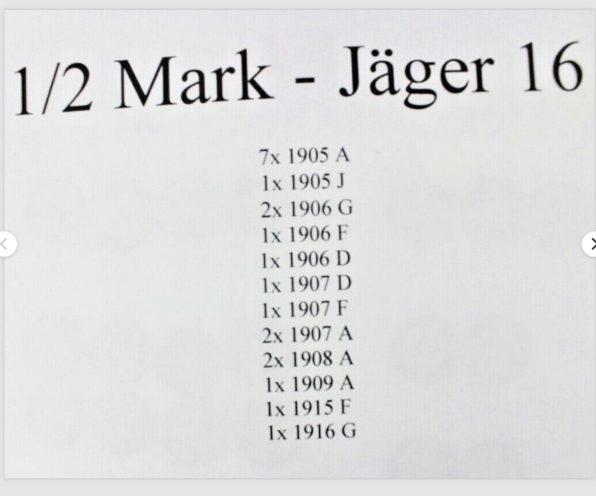 21x 1/2 Mark 1905 1906 1907 1909 1915 1916 J D F G A Silbermünze Jäger J.16