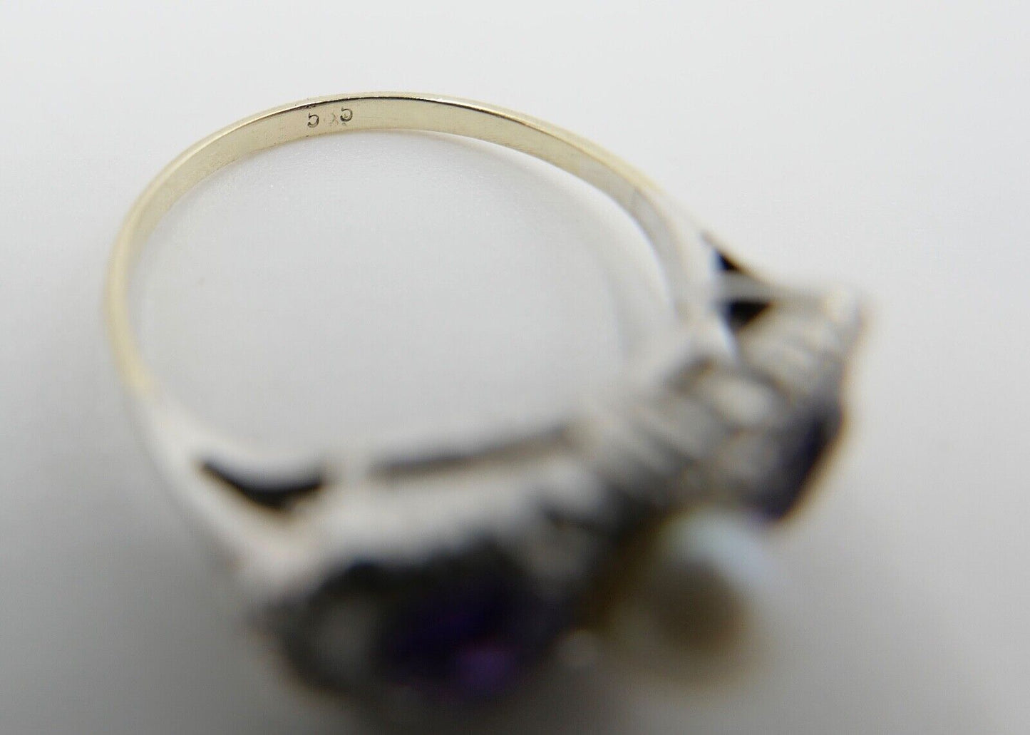 30er Jahre Art Deco Bicolor Ring 585 Gold & 935 Silber Gr. 55 Amethyst & Perle