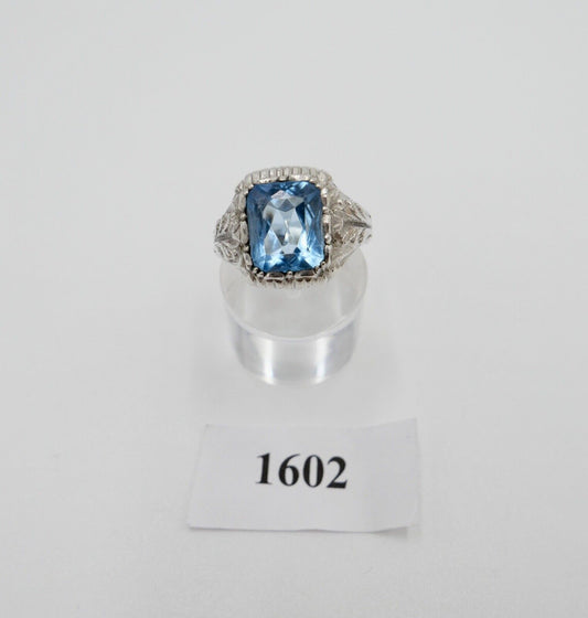 Massiver JUGENDSTIL Herren Damen Ring 835 Silber Gr. 60 floral Glasstein Blau