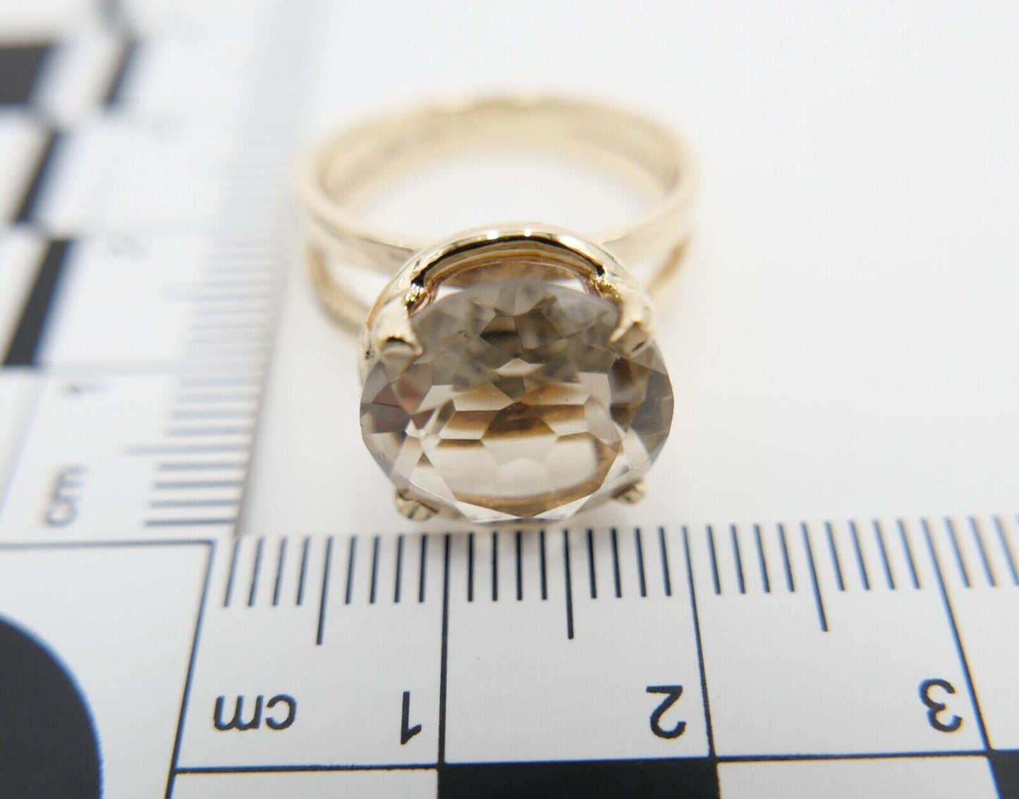 Gelb Gold Damen Ring Gr. 55 mit großem 6,6 Ct Rauchquarz  375 9K