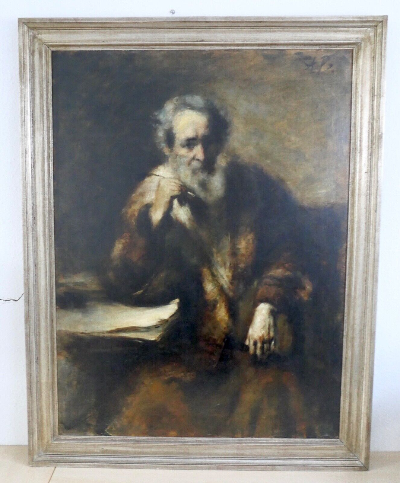 136 x 106 cm MONOGRAMMIST A.B. / A.V. Maler 19. Jh. " Gelehrter im Pelzmantel "