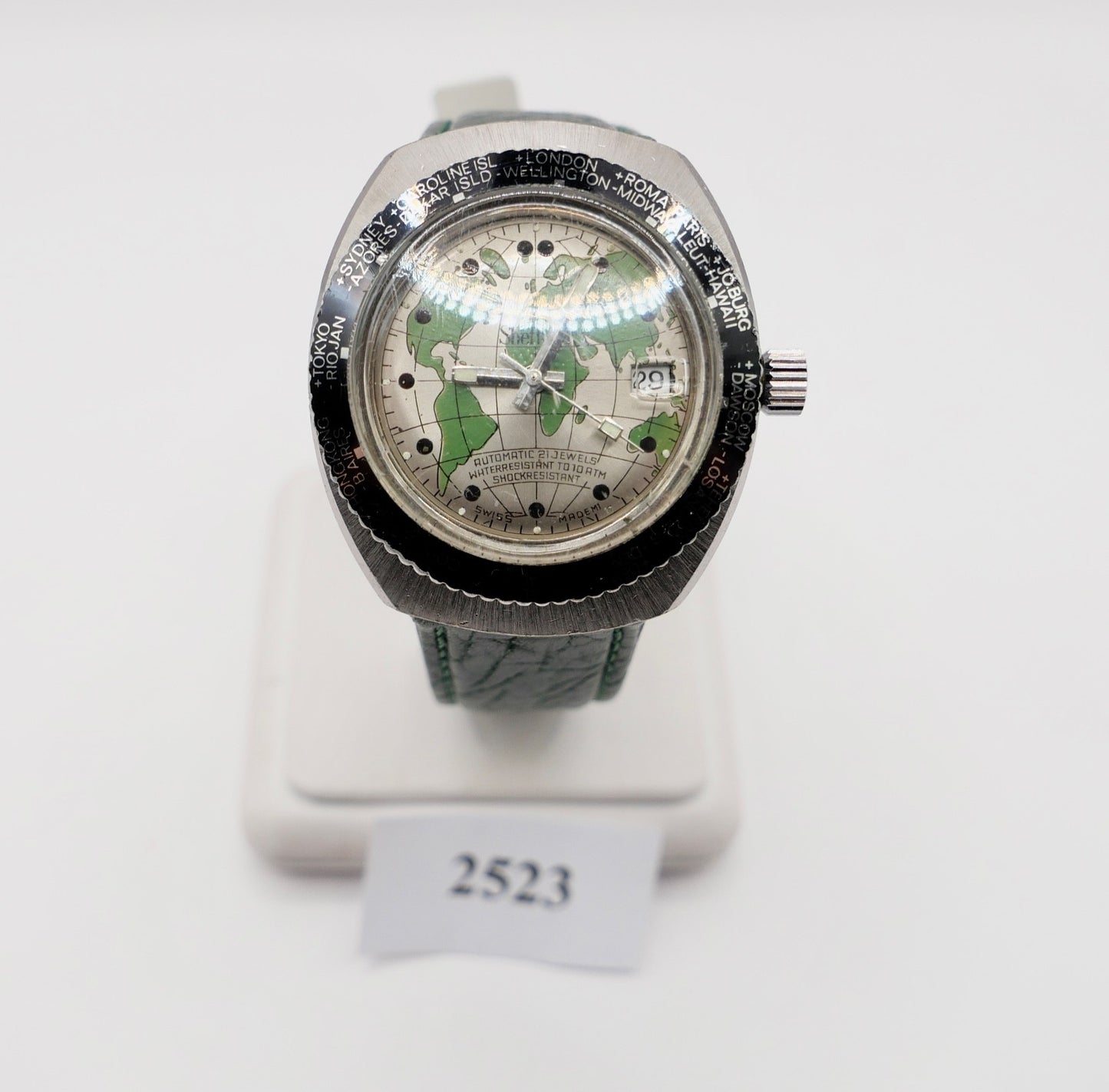 Sheffield Taucheruhr Weltuhr Herren Armbanduhr Automatik mit grünem Zifferblatt