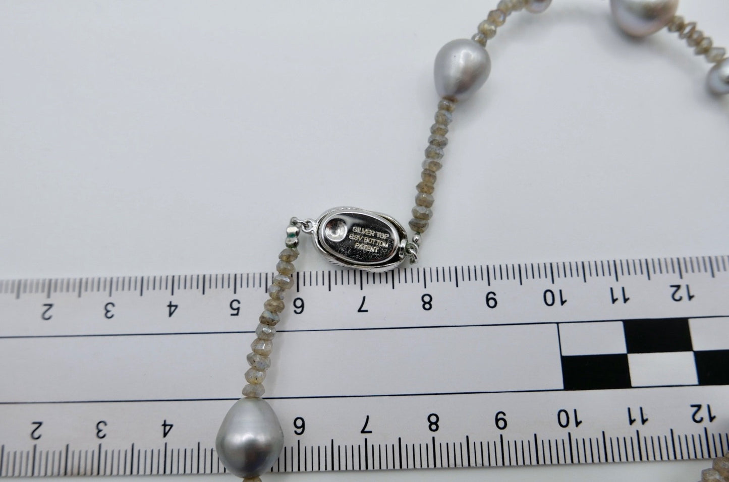 Elegante Labradorit Perlenkette Silber Collier Grau Barockperlen S.S.V. BOTTOM