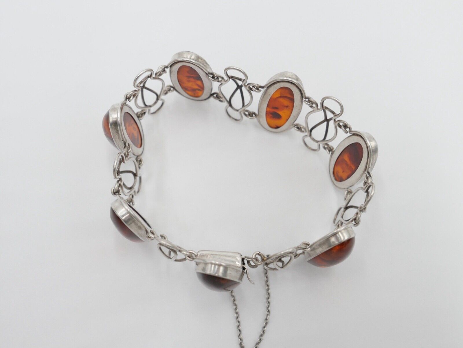 Art Deco FISCHLAND Bernstein Armband 39,6 gr silber 835 Amber vintage 