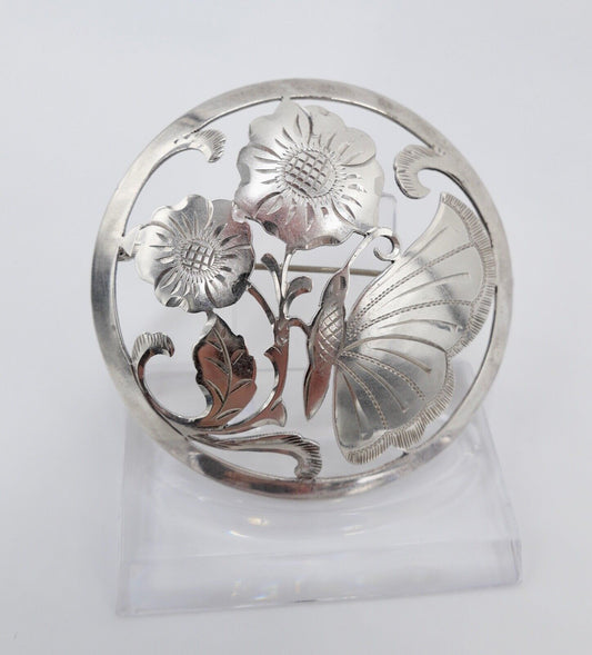 20er J. große floral Brosche KF Friedrich Knödler Schw. Gmünd 835 Silber Ø54 mm