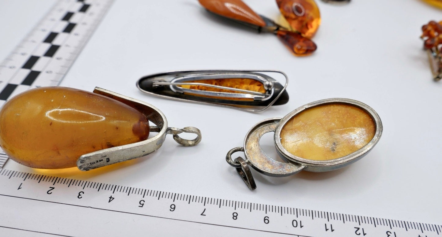 Großes Konvolut Bernstein Schmuck Silber Anhänger Brosche Armband Butterscotch