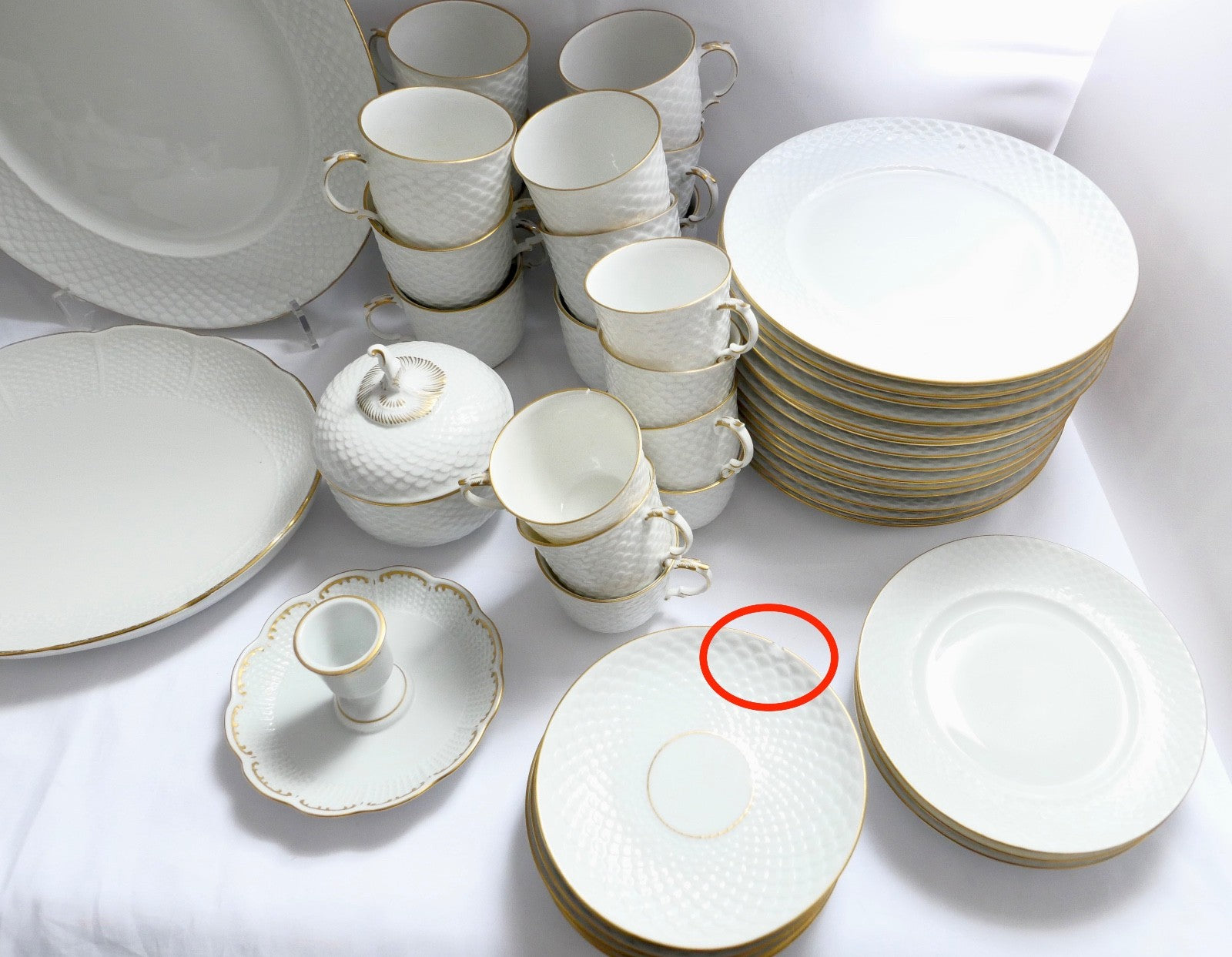 65 Tlg. Ludwigsburg Mokka / Kaffee Service weiß mit Goldrand Schuppenmuster