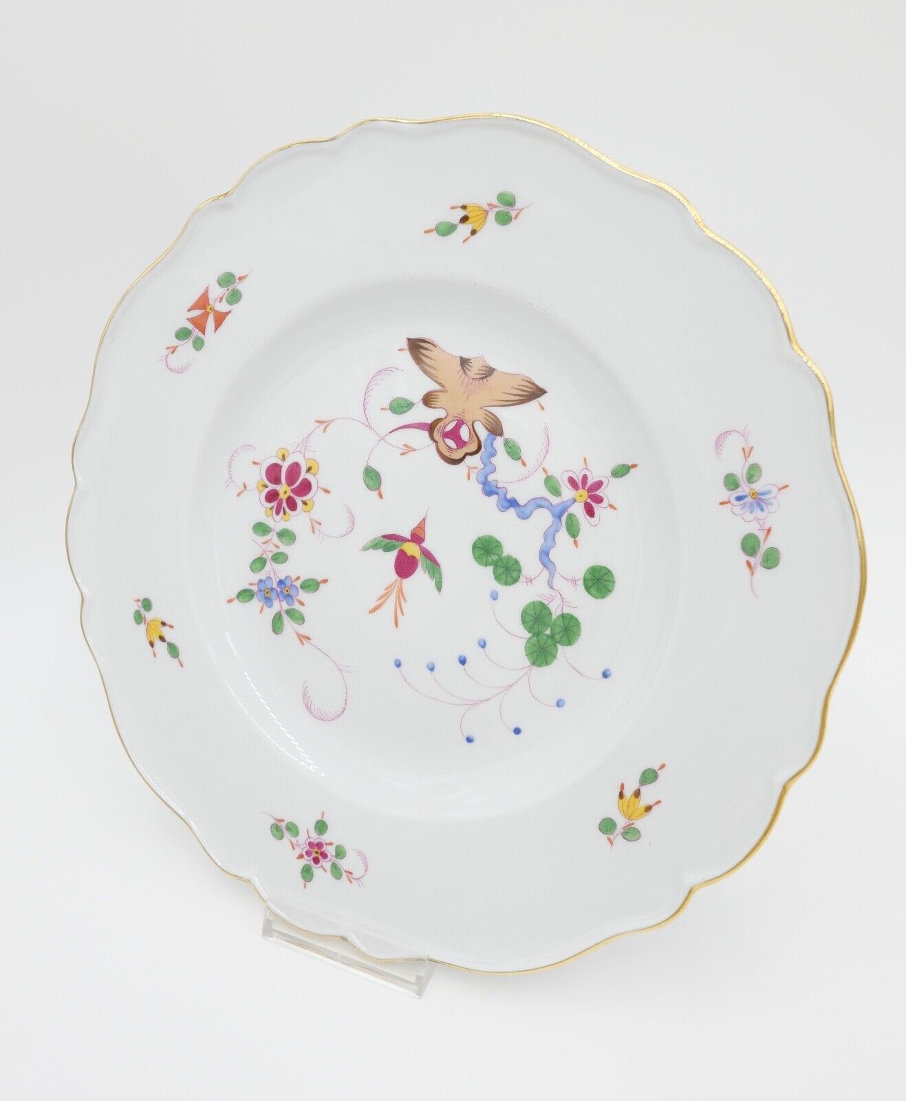 Meissen Porzellan Teller Ø 26,5 cm Wandteller Goldrand FELS & VOGEL Pfeifferzeit