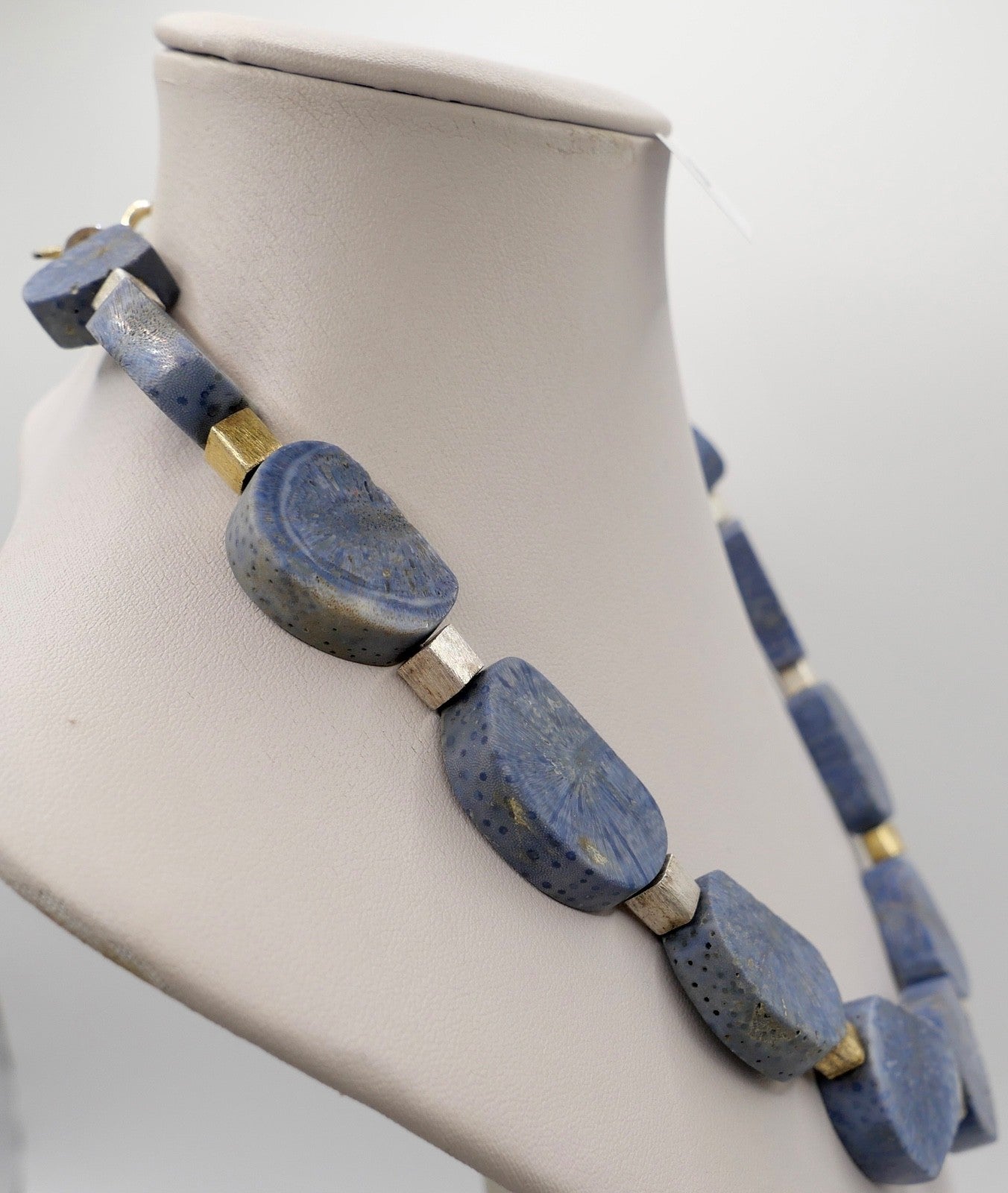 Natürliche blaue Koralle Kette Collier 925 Silber vergoldet Würfel 51 cm