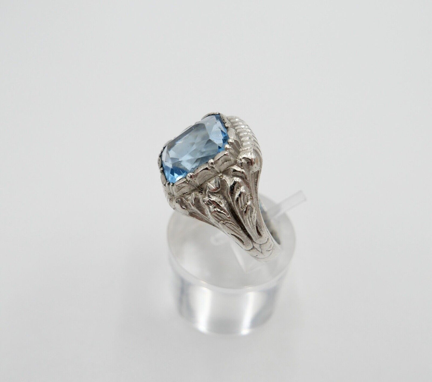 Massiver JUGENDSTIL Herren Damen Ring 835 Silber Gr. 60 floral Glasstein Blau