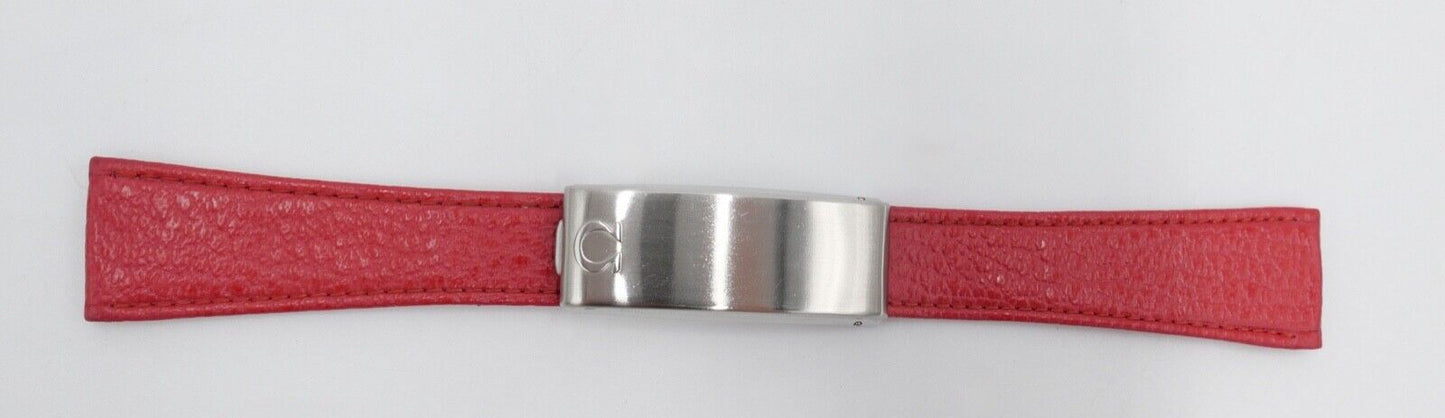 NEU ORIGINAL Vintage OMEGA No. 27 Lederband Rot Edelstahl Faltschliesse 19/14 mm