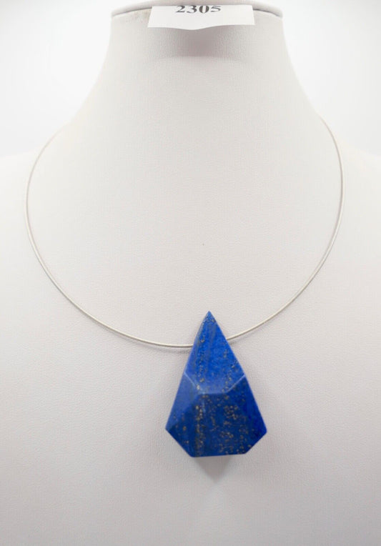 1990er Jahre Silber Draht Collier mit LAPIS LAPISLAZULI Anhänger 45cm