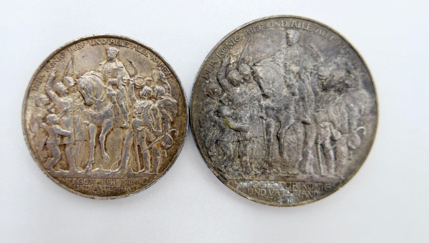 2 & 3 Mark 1913 Preußen Deutsches Reich Coin Münze Jäger 109 110 Der König Rief