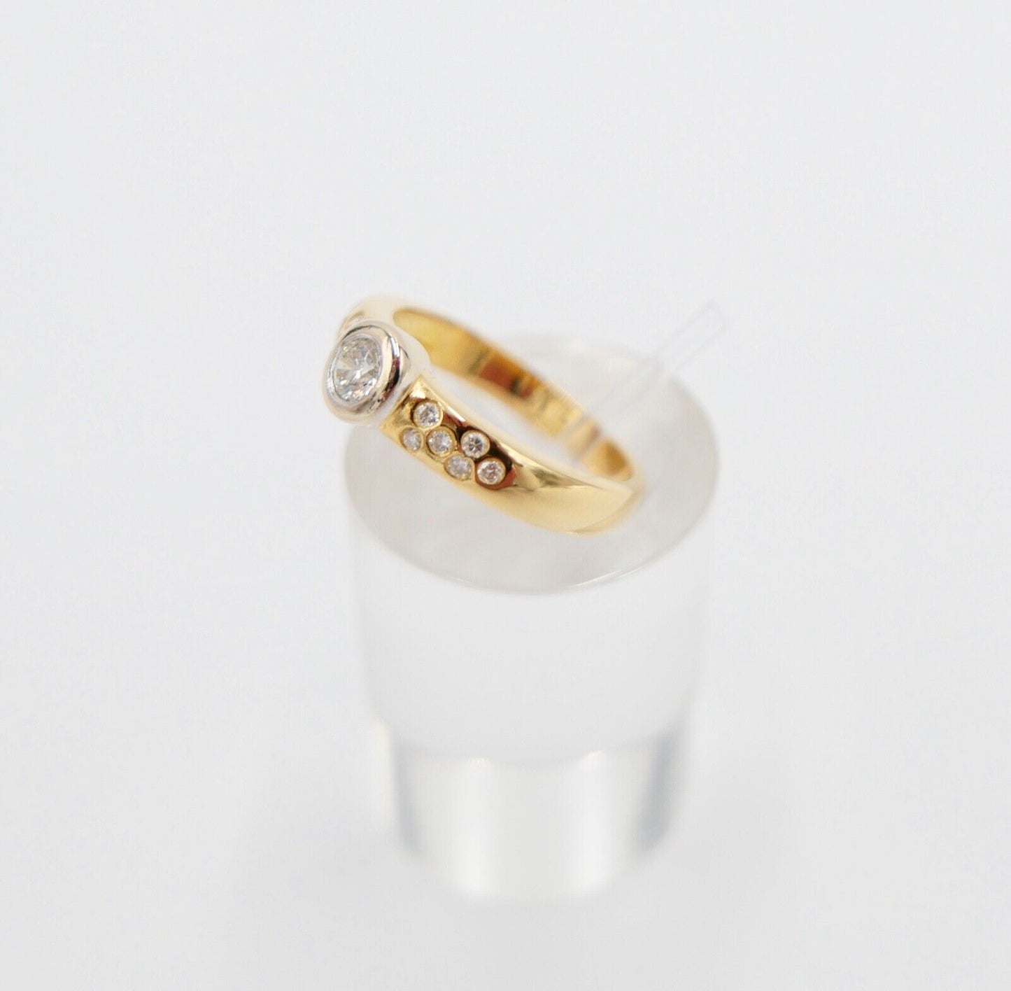 Eleganter Bicolor Gelb/Weiß Gold Ring 0,32 Ct  SI Brillant 750 18K Gr. 53