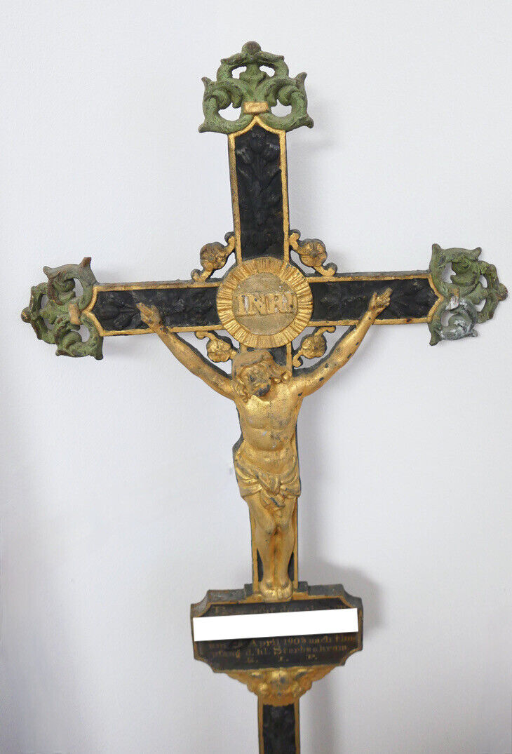 Großes antikes Grabkreuz aus Gusseisen 1905 Grabstein Grab Österreich 116x43 cm 