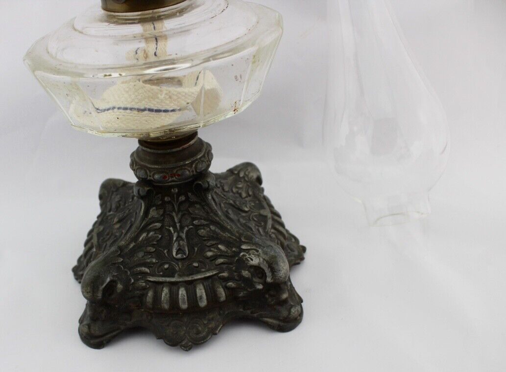 Alte Jugendstil Petroleumlampe Kupfer Tischlampe Zinn Optik 44cm R. Ditmar Wien