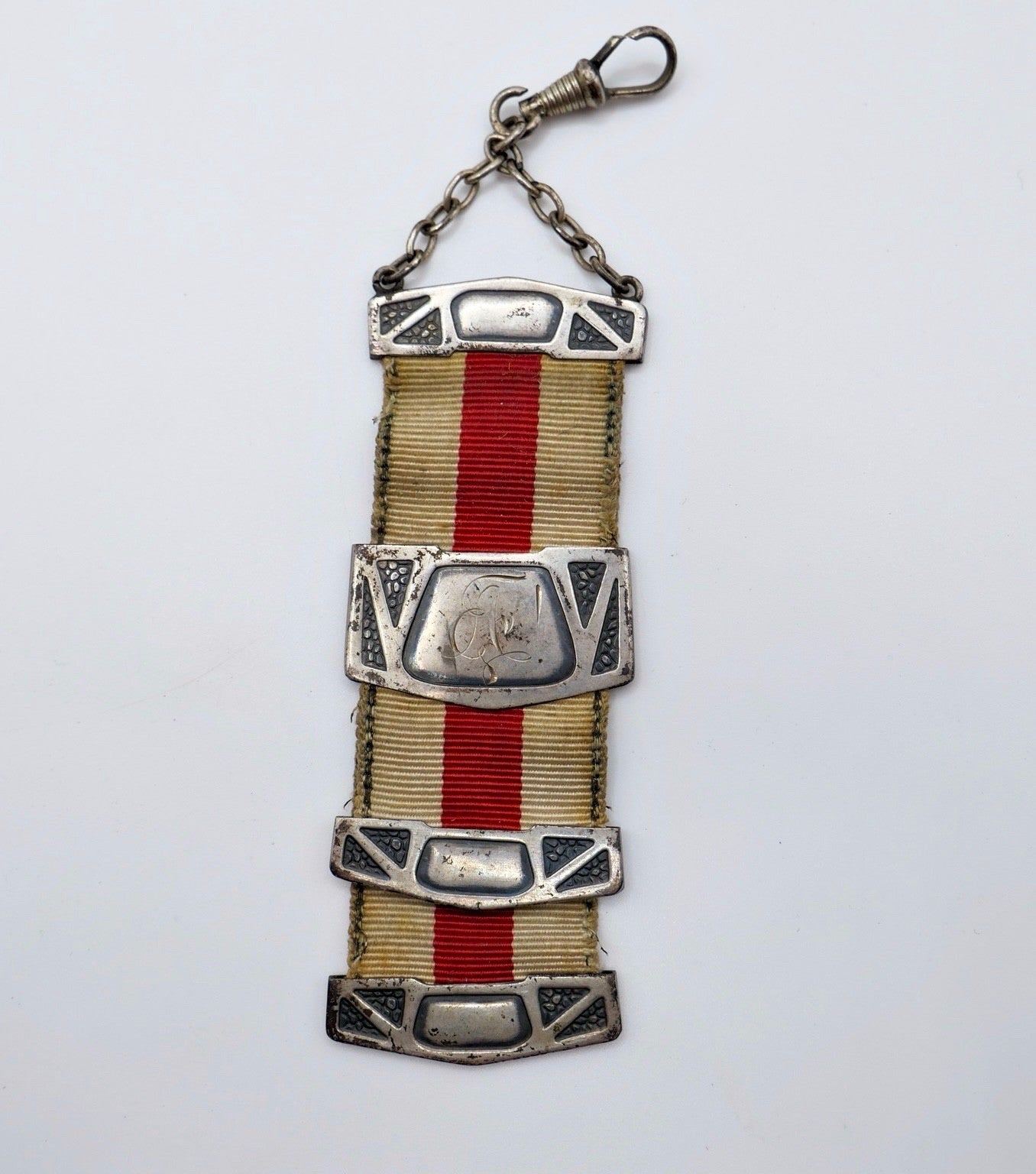 Studentika Bierzipfel 800 Silber Jugendstil Monogramm weiß rot Rückseite um 1900