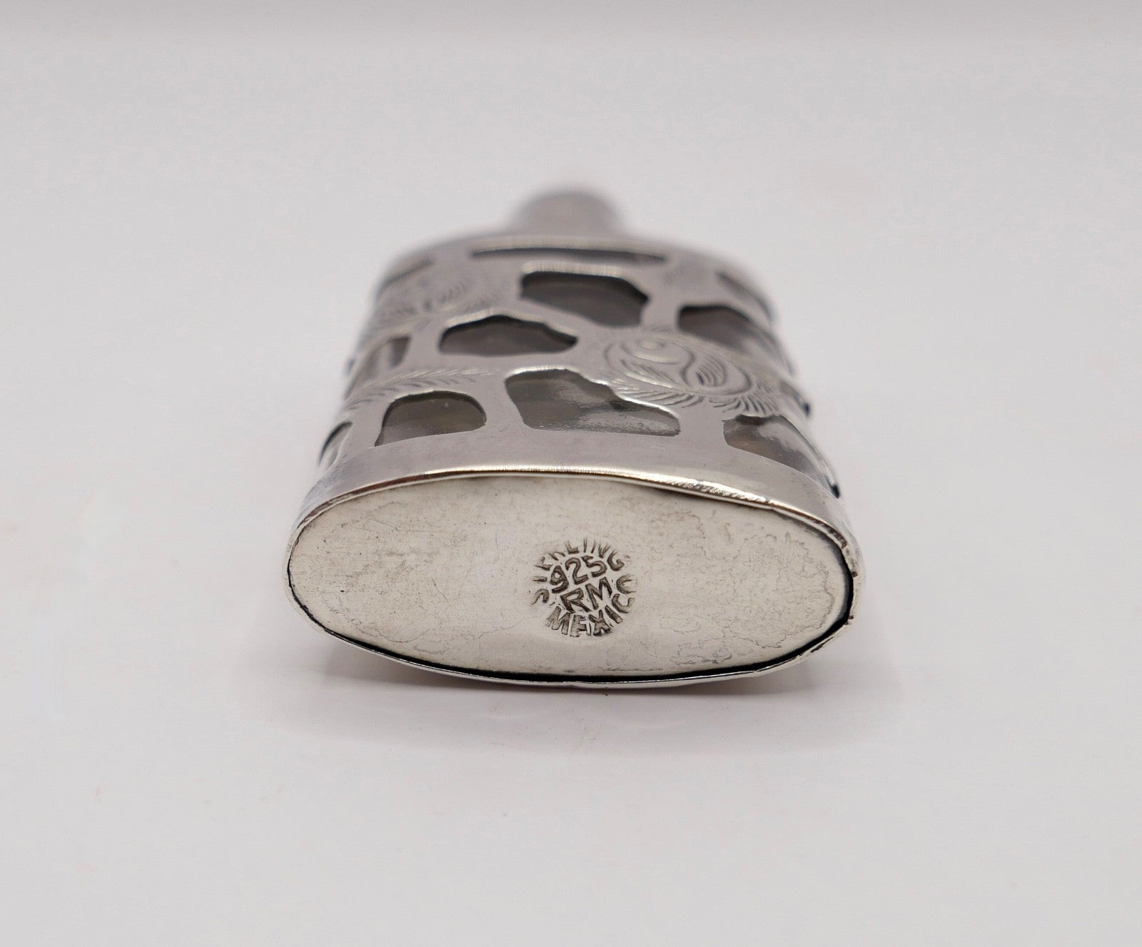 Kleines altes florales Glas Flakon mit 925 Sterling Silber Mexiko RM