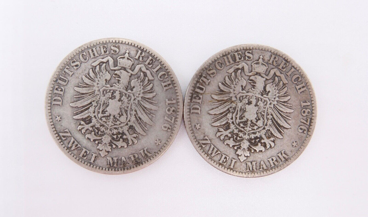 2x 2 Mark 1876 A + B " Wilhelm König von Preussen " ss - vz Jäger J.96 Silber