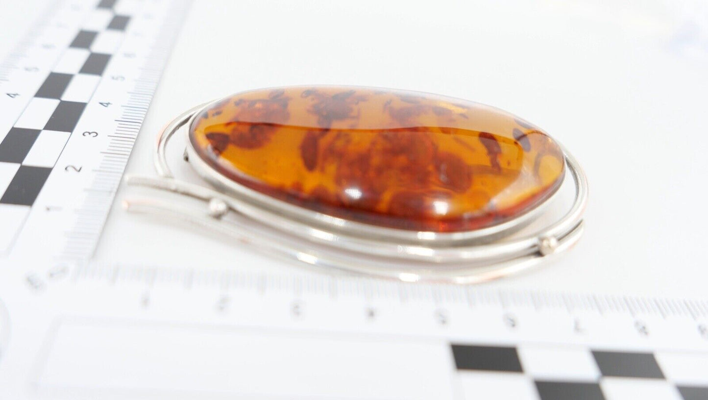 Große alter Bernstein Brosche versilbert Amber 8 cm 