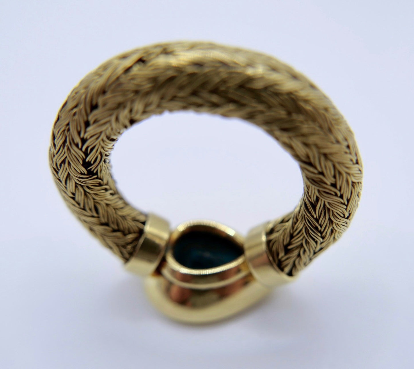 Unikat Goldring 750er Tropfen Turmalin Indikolith Blau Grün Zopfmuster 3,5 Ct