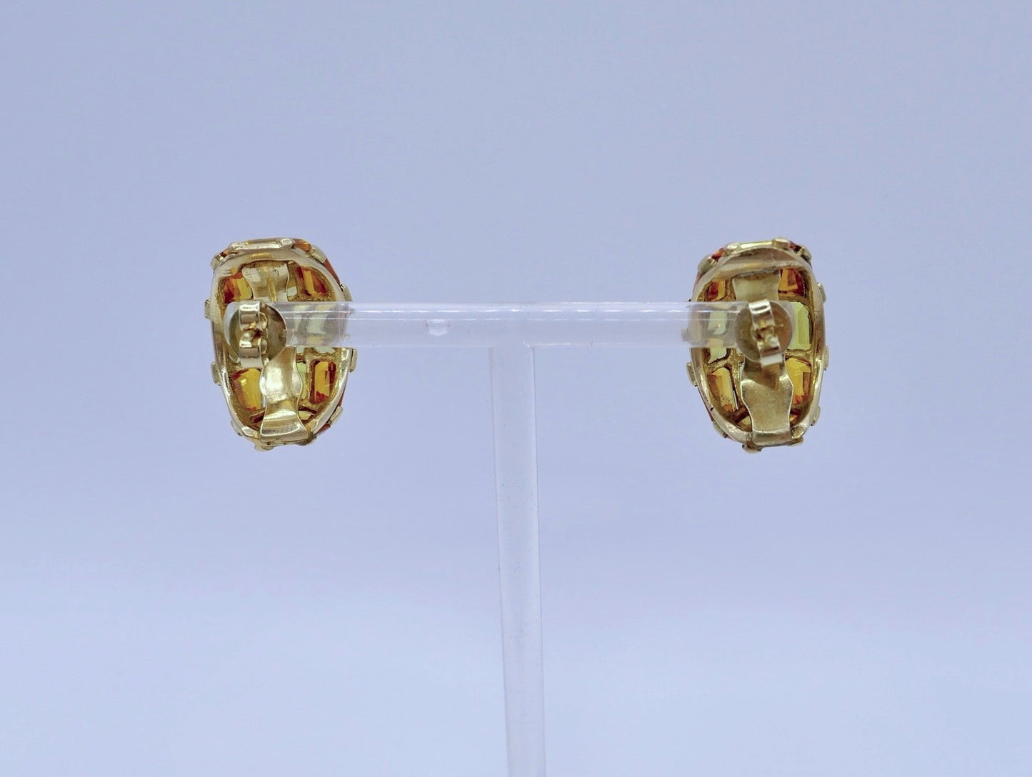 Massive 18k 750 Gold Creolen mit Citrin Ohrringe Gelbgold 1980er