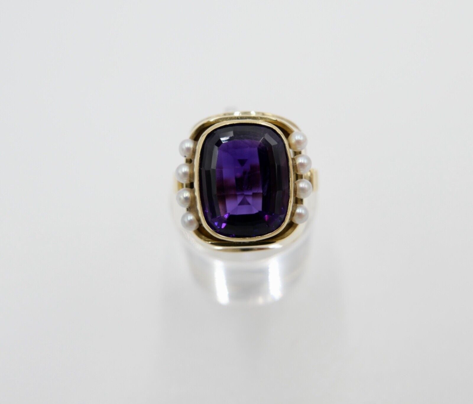 Eleganter Damen Gold Ring 750 em 18K Gr. 55 mit Amethyst & Perlen 9,78 Ct