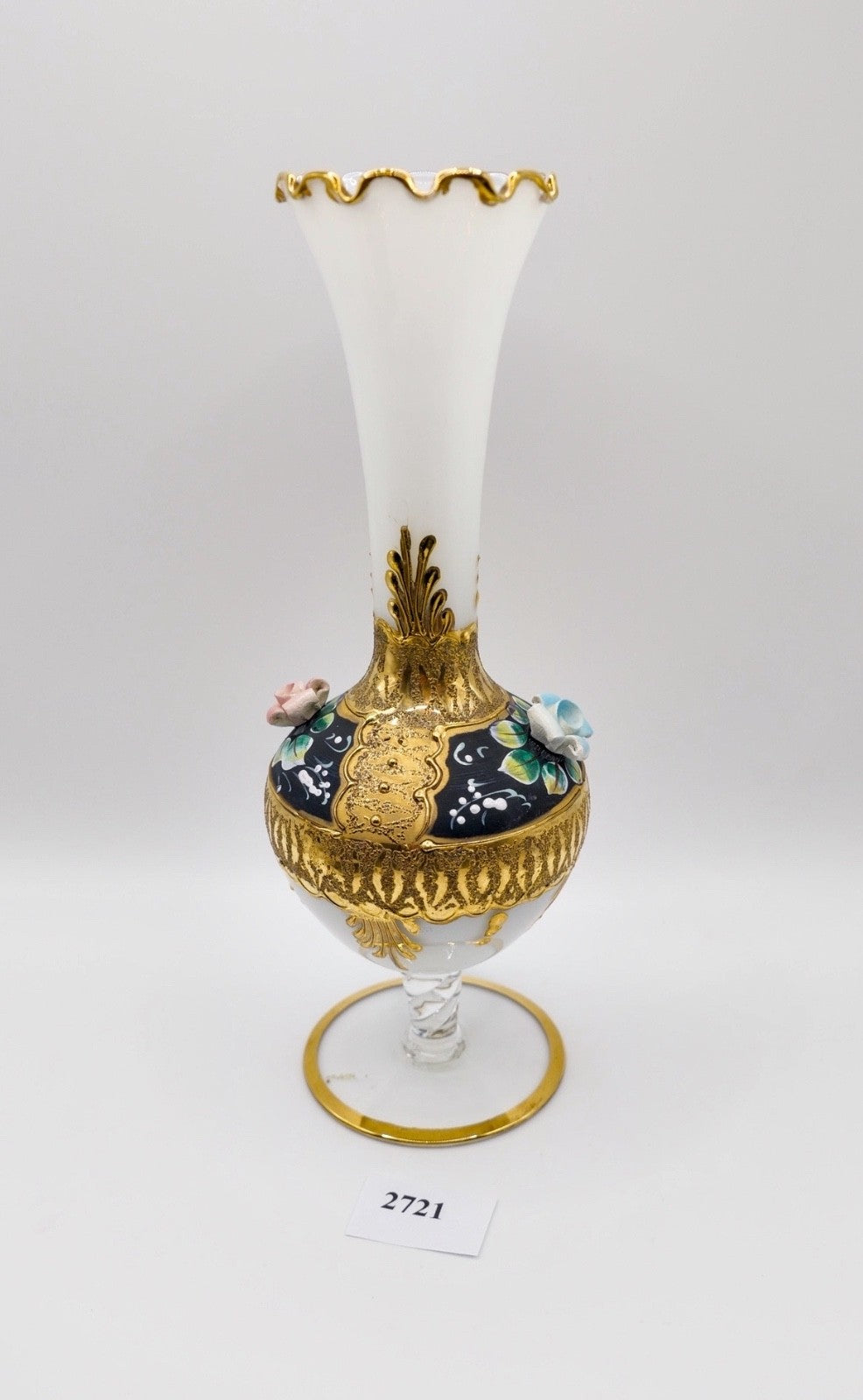 kleine Glas Vase Murano oder böhmisch 21,5 cm Gold Blumen sehr dekorativ