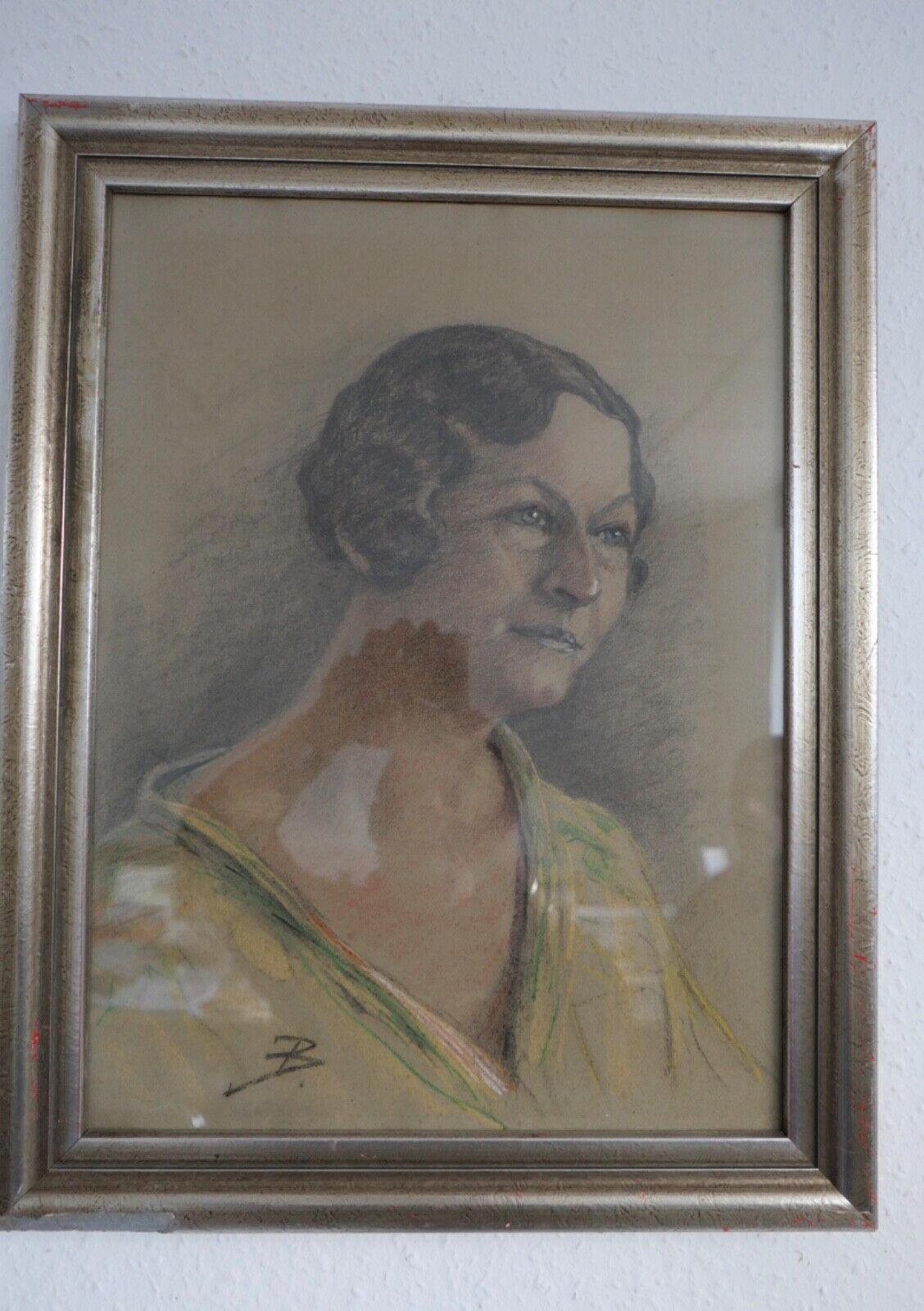 Gemälde / Zeichnung Portrait Frau 1930-1940er Jahre 59x46cm Signiert B.