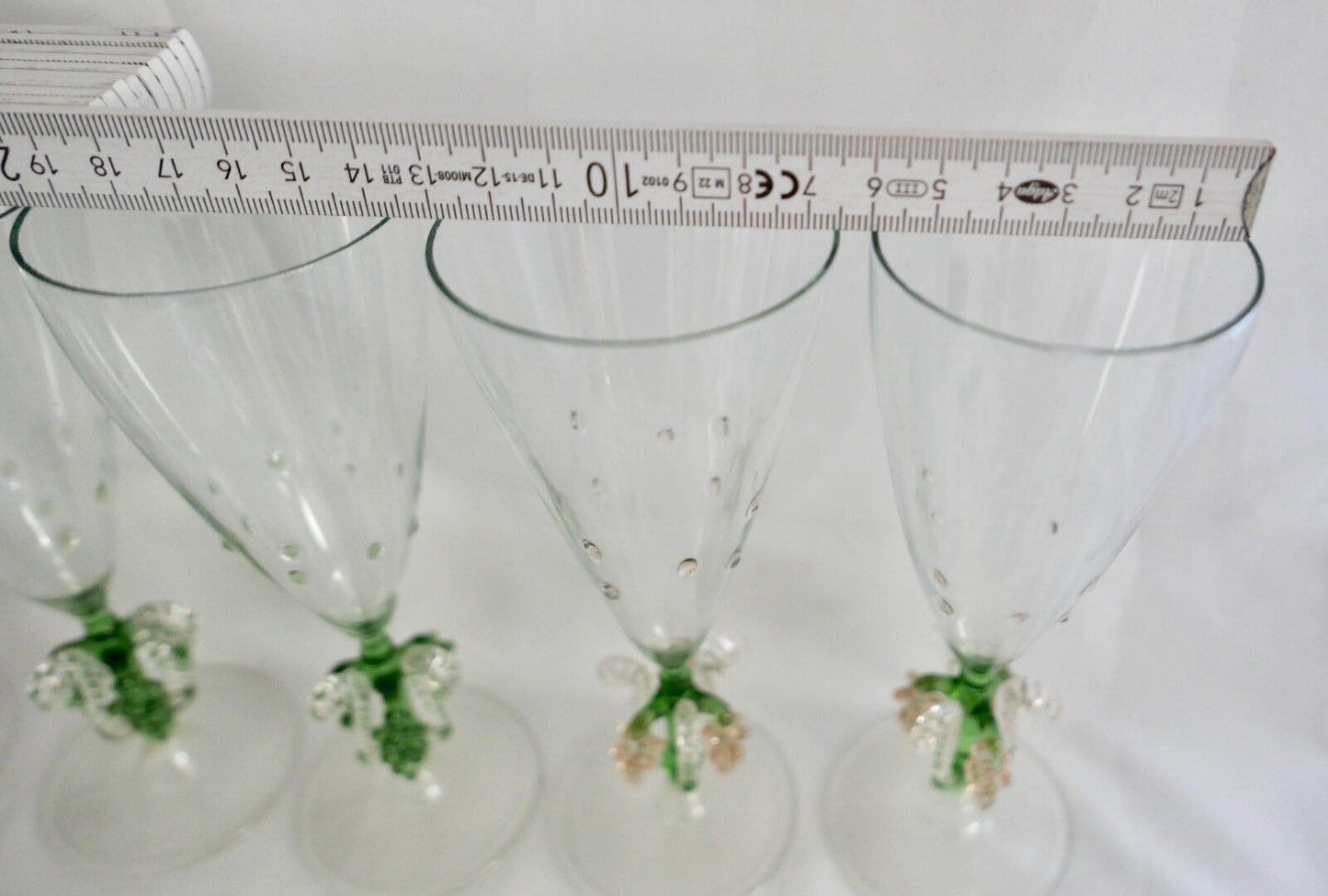 6x Lauscha Bimini Sekt Glas Gläser Set Art Deco 17 cm buntes Traubenmotiv