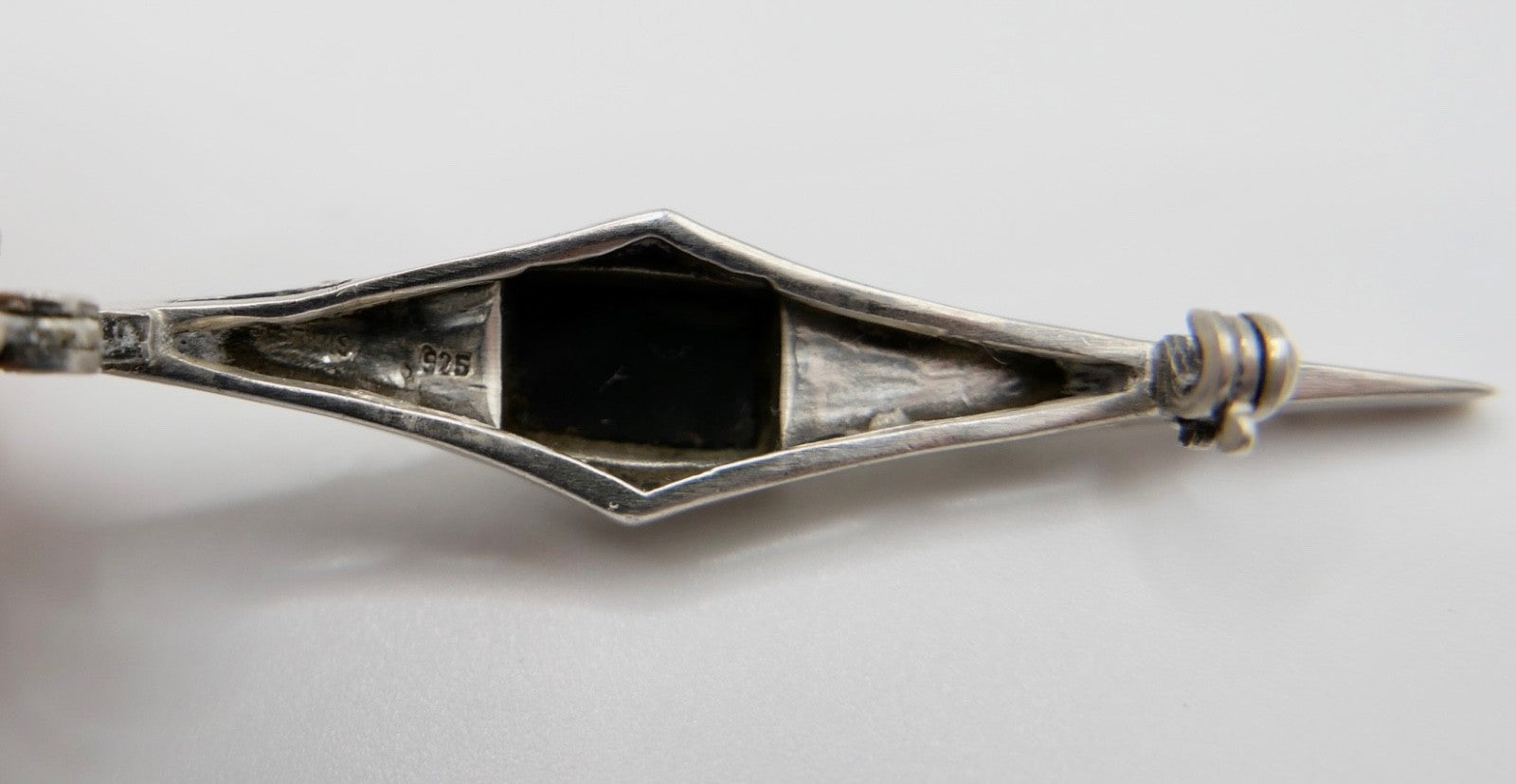 Silber Brosche Art Déco Markasit & Onyx um 1930 Sterling 925 antik