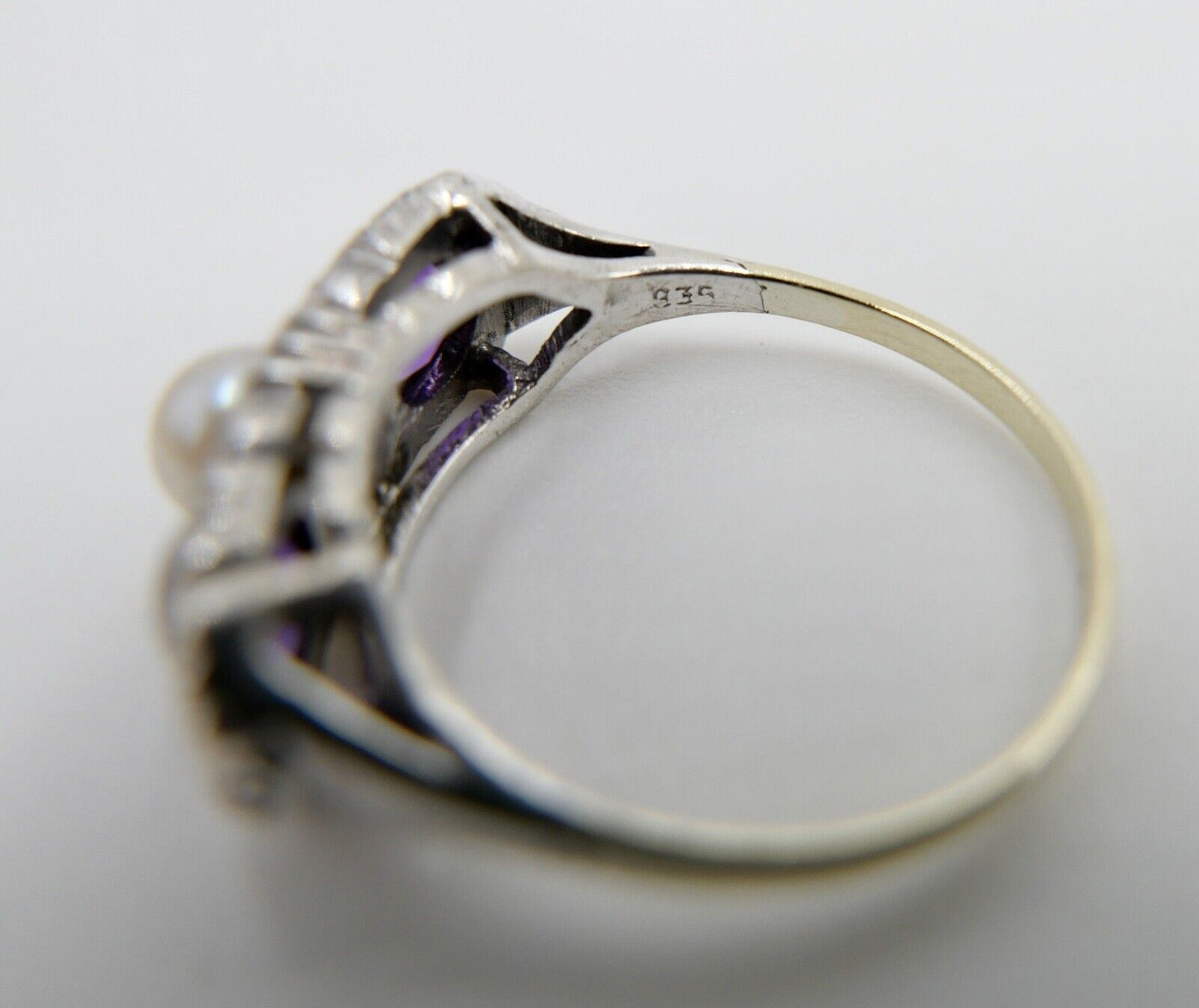 30er Jahre Art Deco Bicolor Ring 585 Gold & 935 Silber Gr. 55 Amethyst & Perle