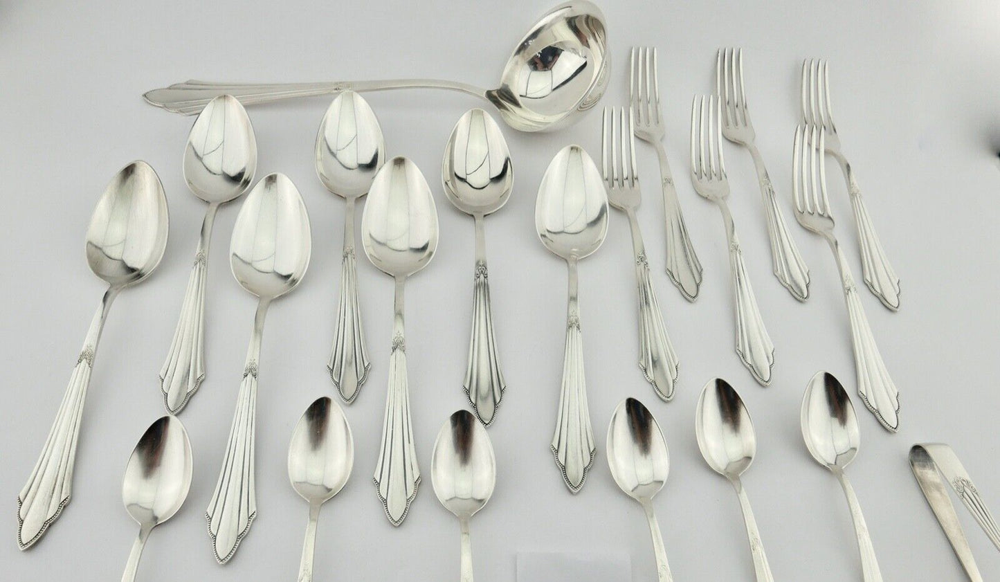 21 Tlg WMF 900 Fächermuster 90er cutlery Besteck Gabel Löffel Schöpfer Zange